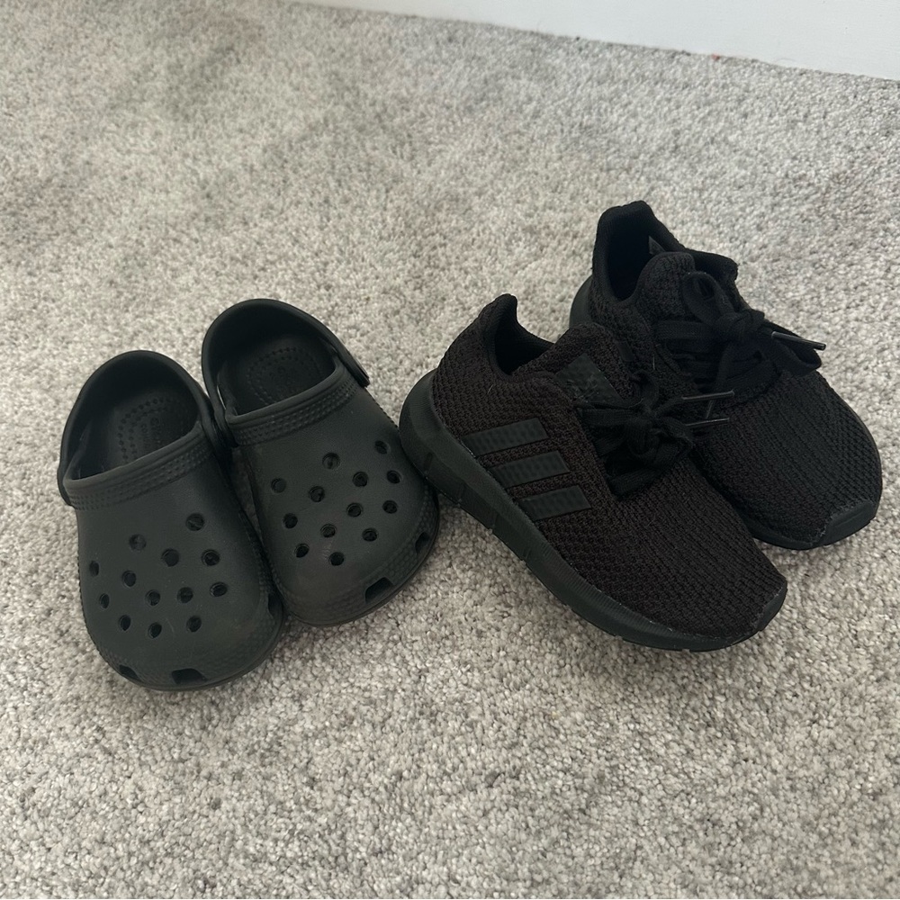 Baby adidas sneakers and crocs
